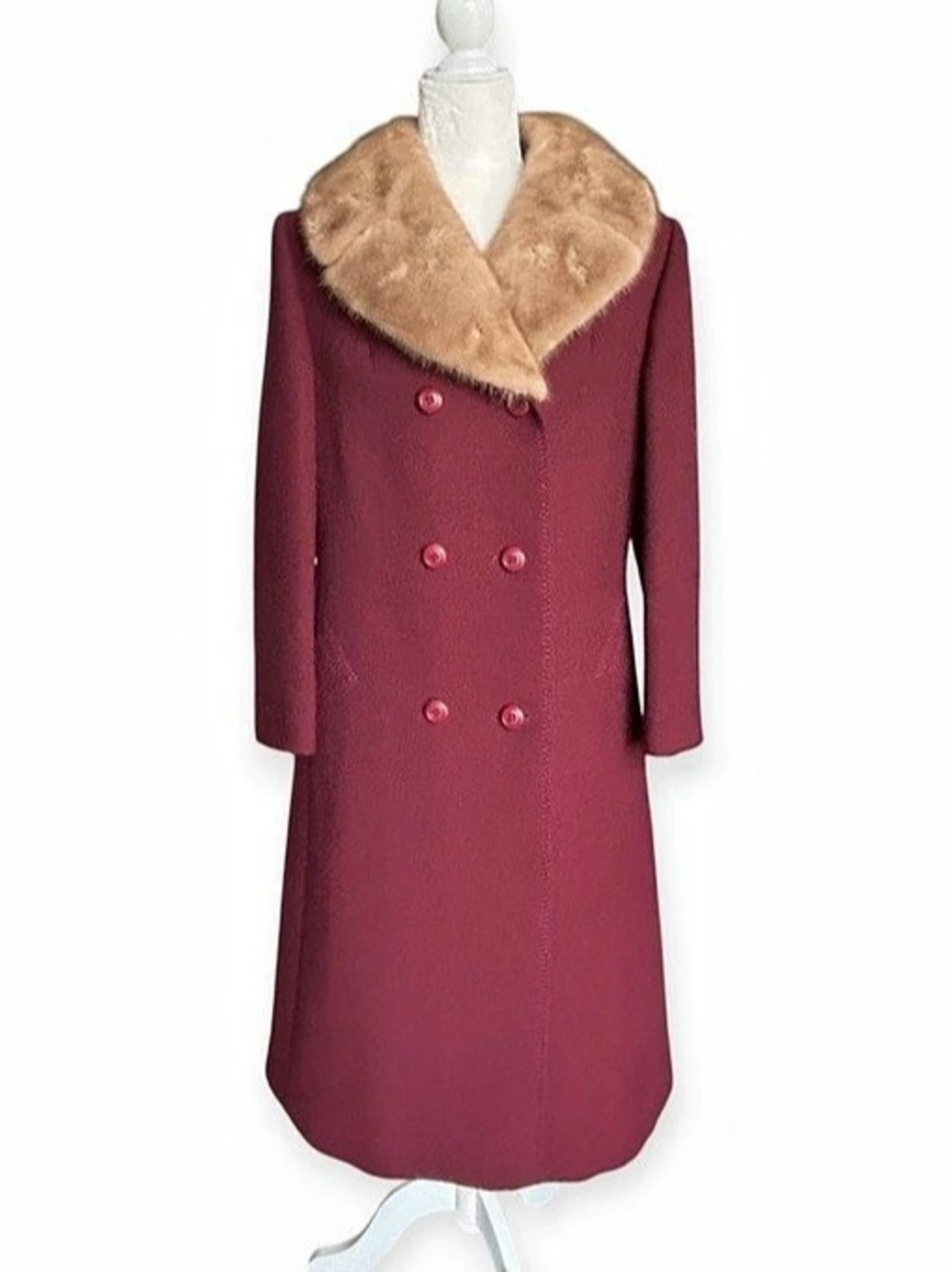 Roth Stern Ltd.  by Sam Roth. Wool Vintage Burgundy Coat Faux Fur -Small